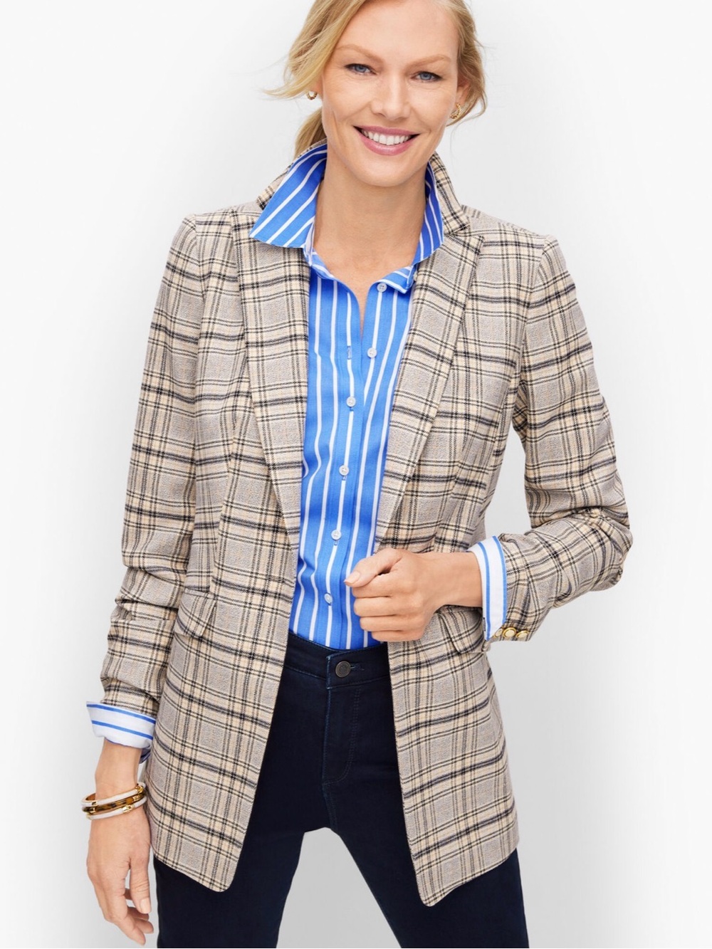 Talbots Beige Plaid Tailored Blazer